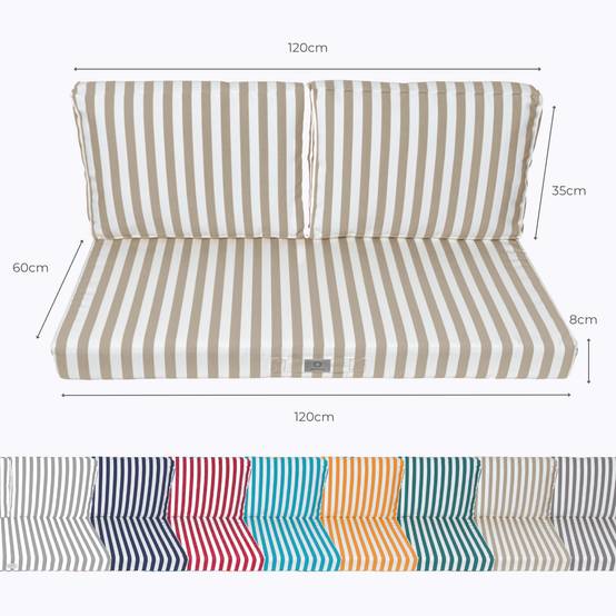 Coussins pour salon de jardin déhoussable 120x60cm Rayure beige - Déco arts - Image 5