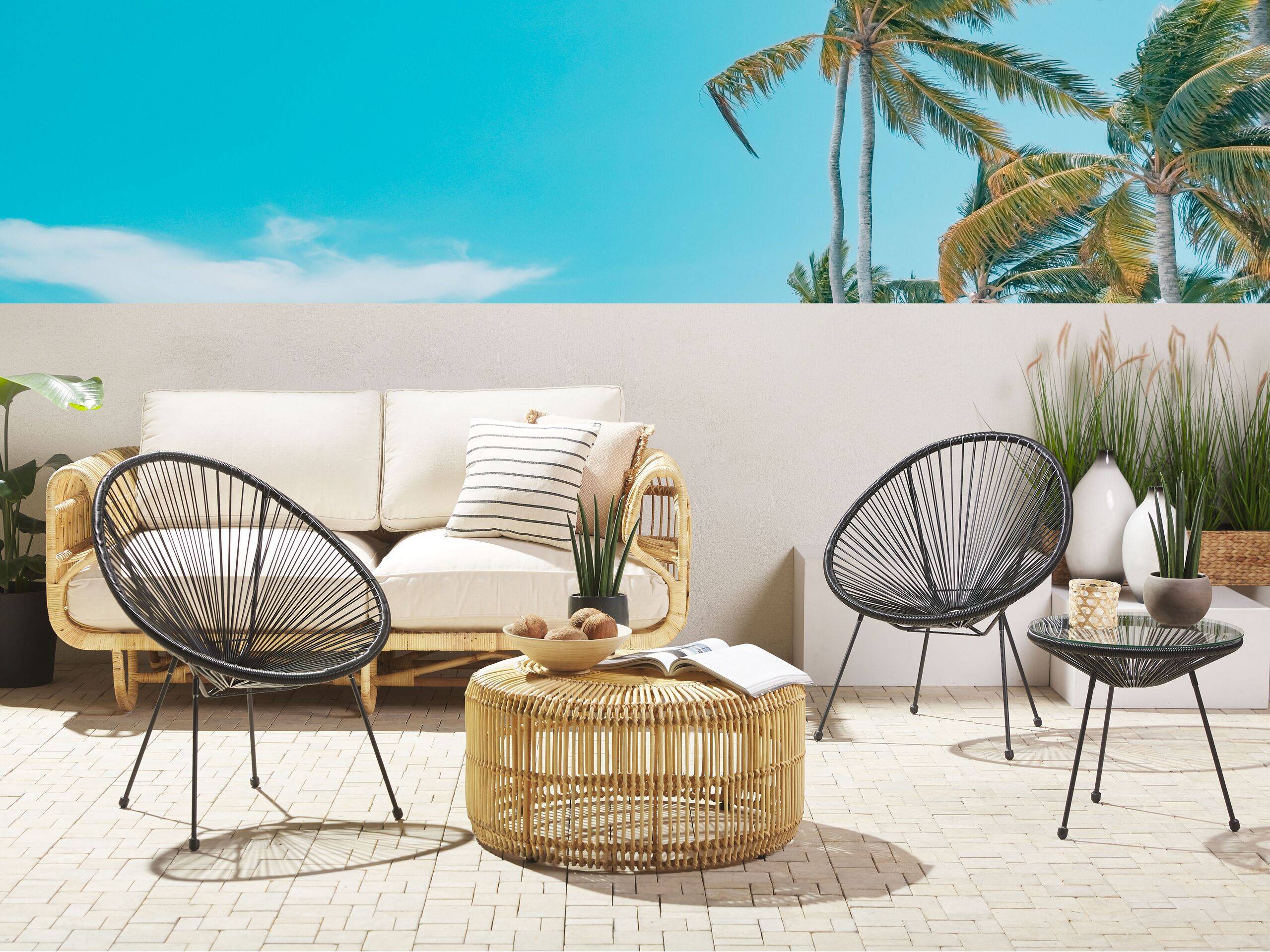 Beliani - Ensemble de Salon ou Jardin 2 Chaises Fauteuils Type Spaghetti et Petite Table Basse en Rotin PE Noir et Acier Design Industriel Tendance Beliani - Image 2