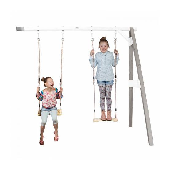 Portique mural en bois AXI Gris Blanc avec 2 balançoires - Dimensions 160x244x207cm - Image 2