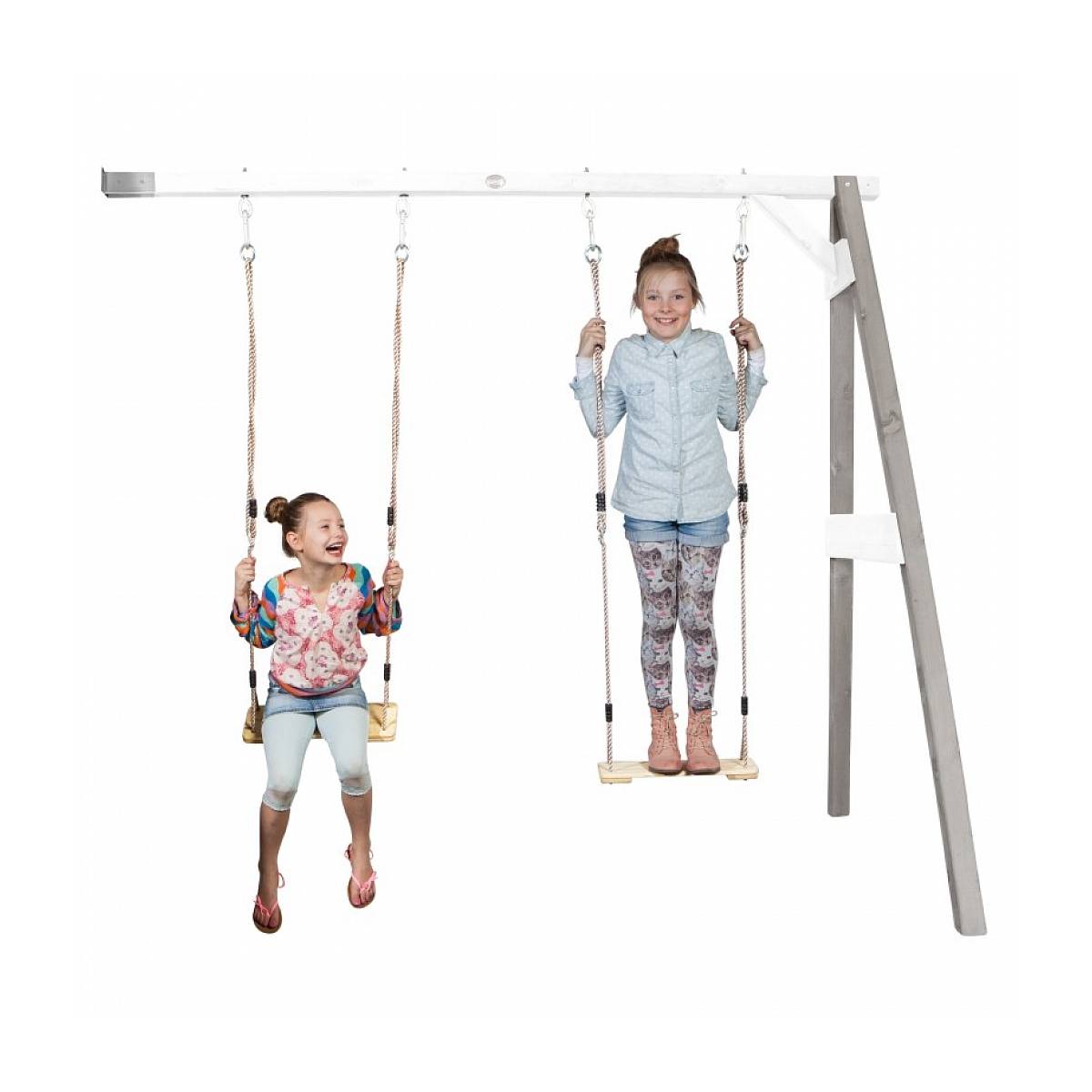 Portique mural en bois AXI Gris Blanc avec 2 balançoires - Dimensions 160x244x207cm - Image 2
