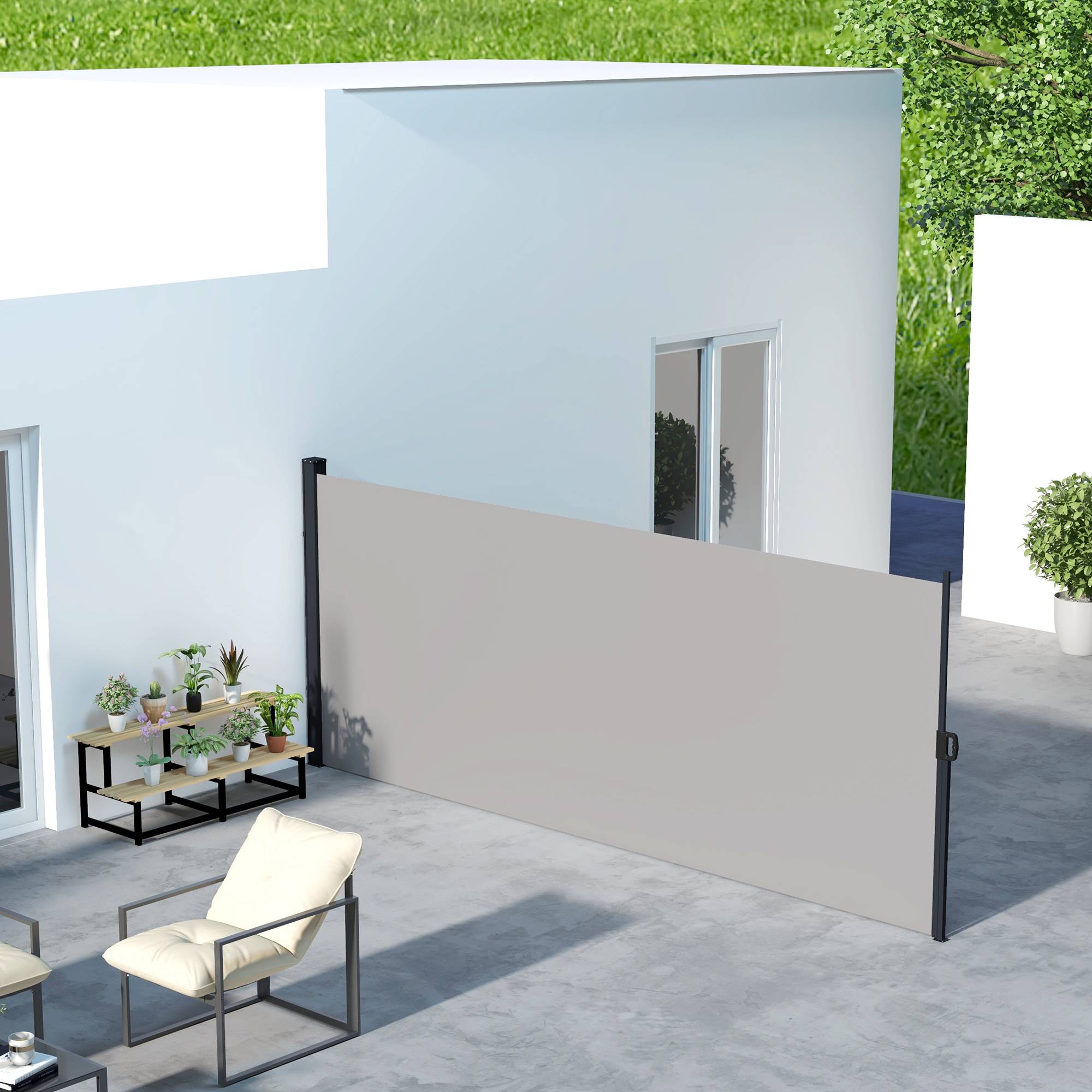 Store latéral Brise-Vue paravent rétractable dim. 4L x 1,80H m alu. Polyester Anti-UV Haute densité 180 g/m² Gris - Image 3
