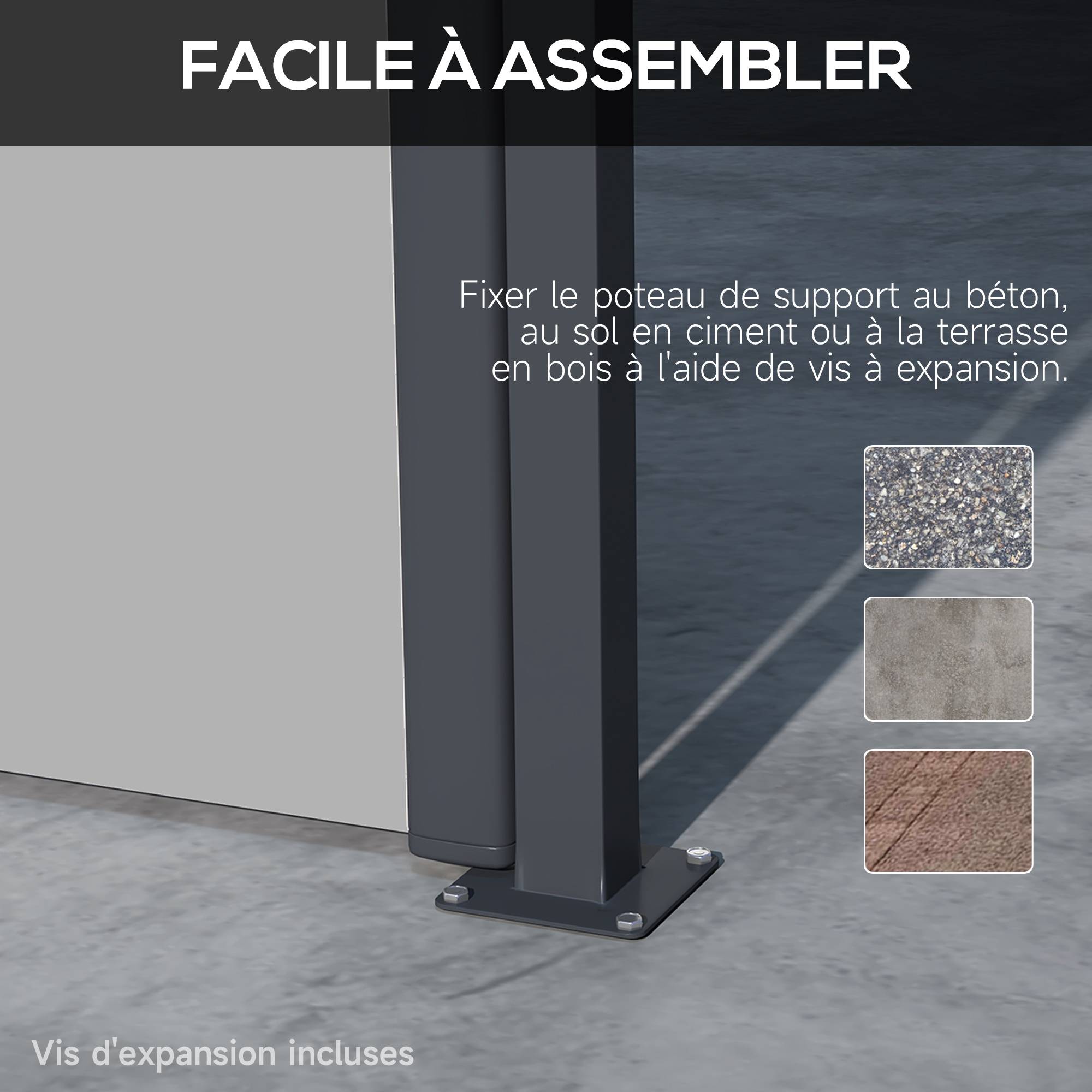 Store latéral Brise-Vue paravent rétractable dim. 4L x 1,80H m alu. Polyester Anti-UV Haute densité 180 g/m² Gris - Image 8