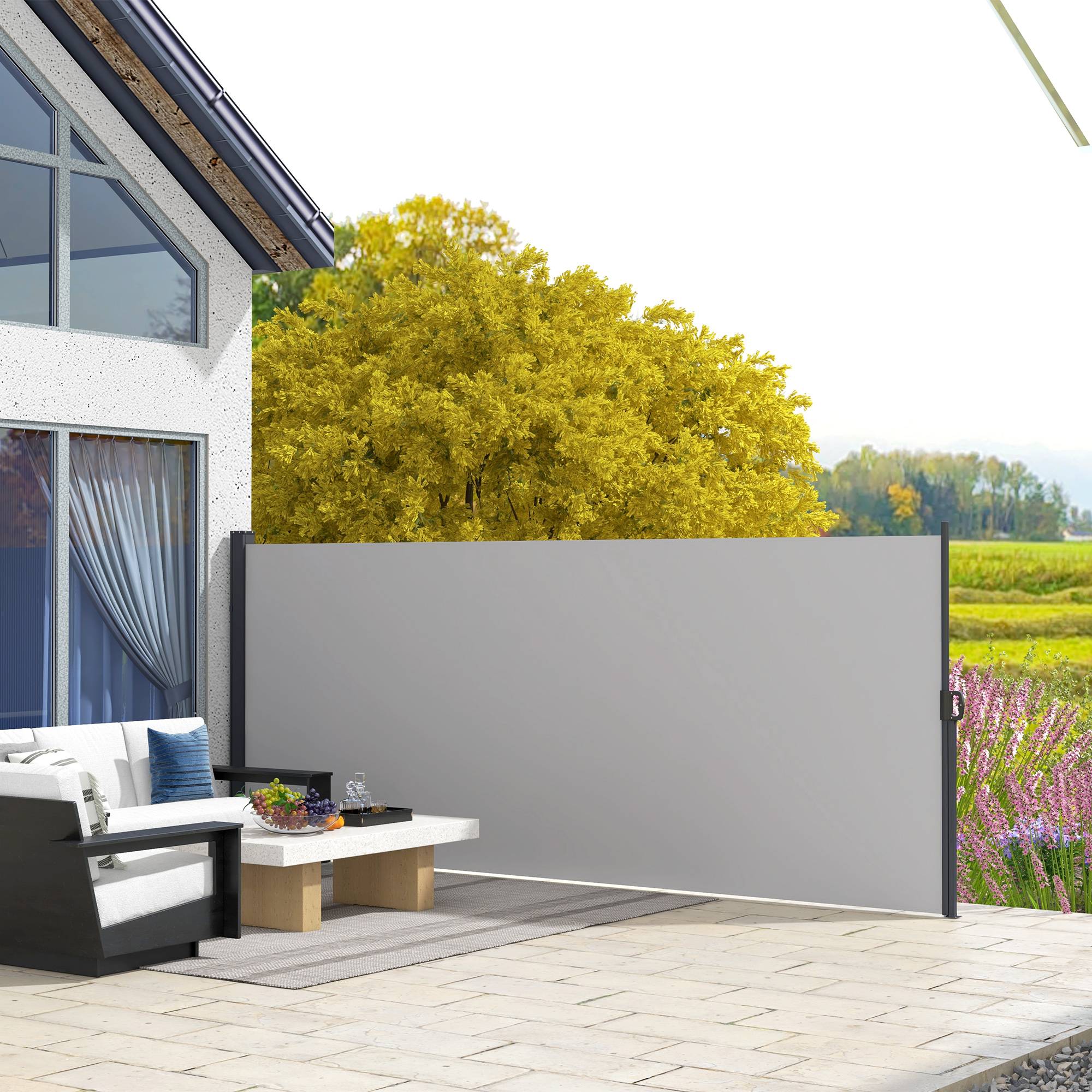 Store latéral Brise-Vue paravent rétractable dim. 4L x 1,80H m alu. Polyester Anti-UV Haute densité 180 g/m² Gris - Image 4