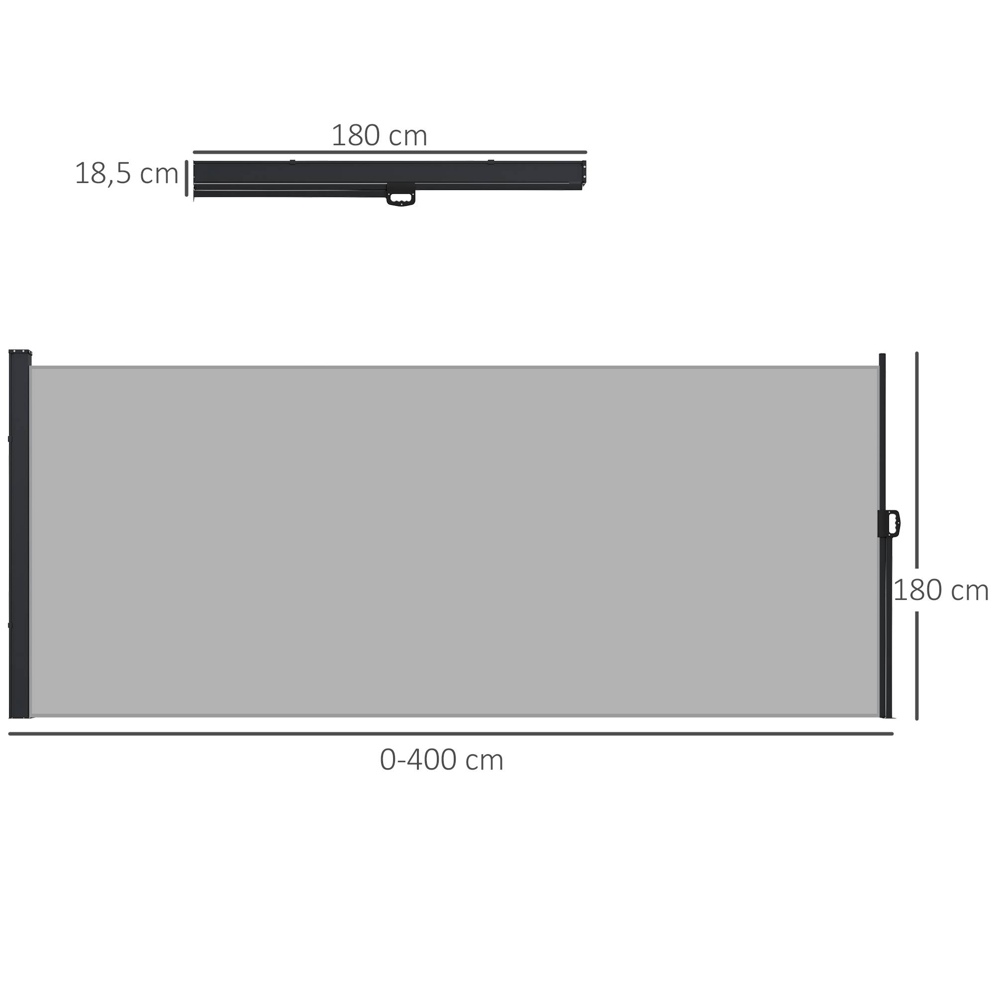Store latéral Brise-Vue paravent rétractable dim. 4L x 1,80H m alu. Polyester Anti-UV Haute densité 180 g/m² Gris - Image 5