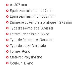 Hublot PVC rond blanc NICOLL - Ø 307mm - 303MI - Image 2