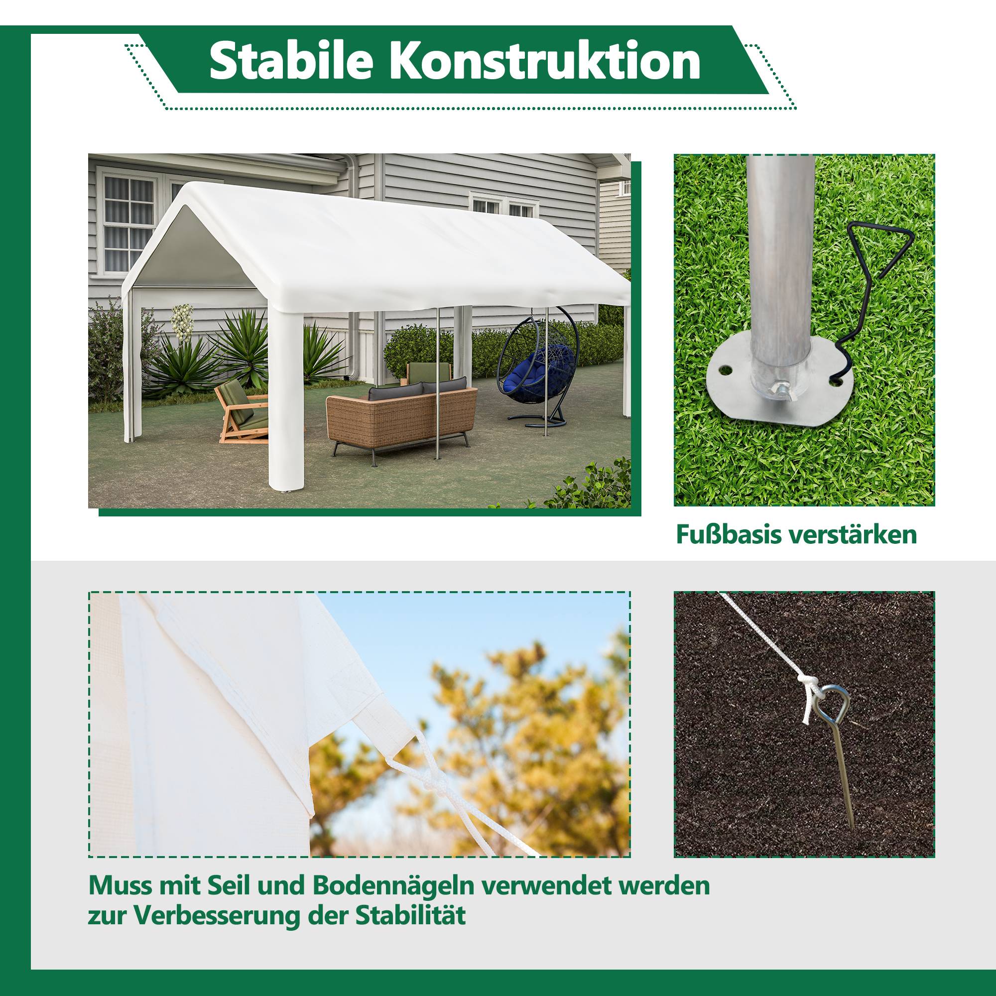 Abri pour Véhicule 3 x 6 m avec Double Porte Sectionnelle, Garage Étanche, Toit et Panneaux Latéraux Amovibles - Image 6