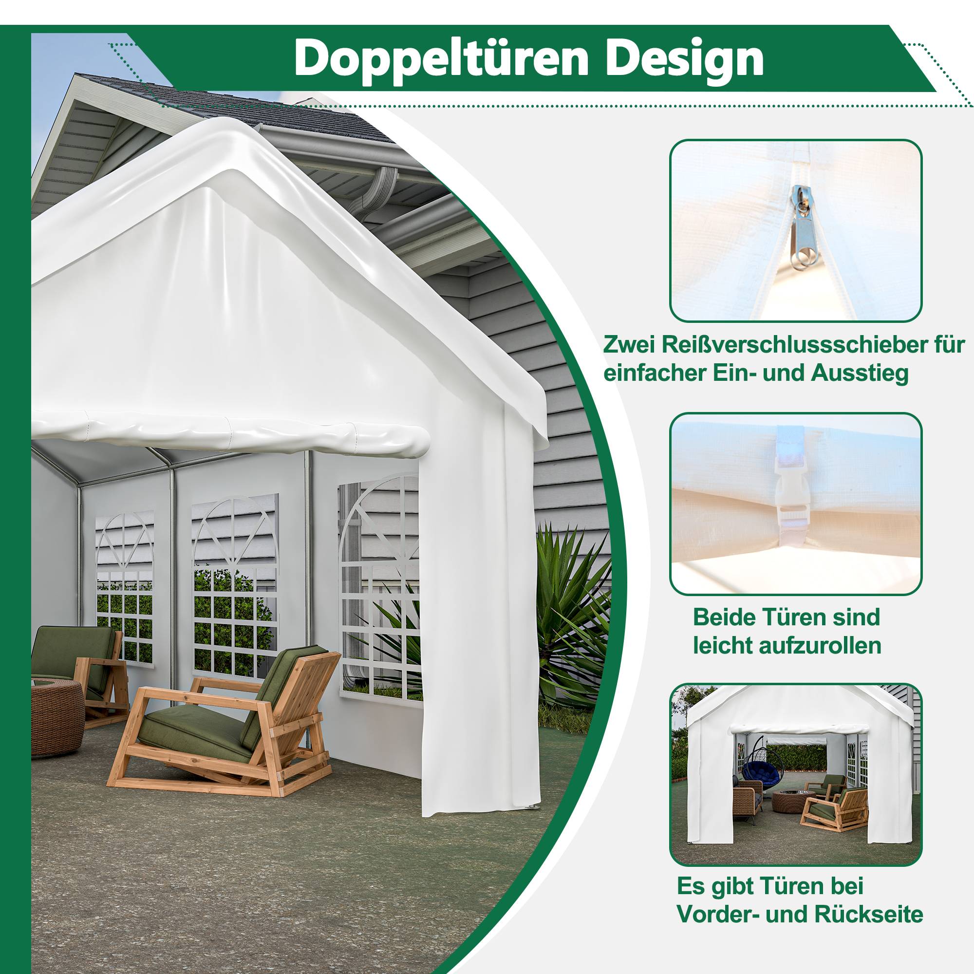 Abri pour Véhicule 3 x 6 m avec Double Porte Sectionnelle, Garage Étanche, Toit et Panneaux Latéraux Amovibles - Image 3
