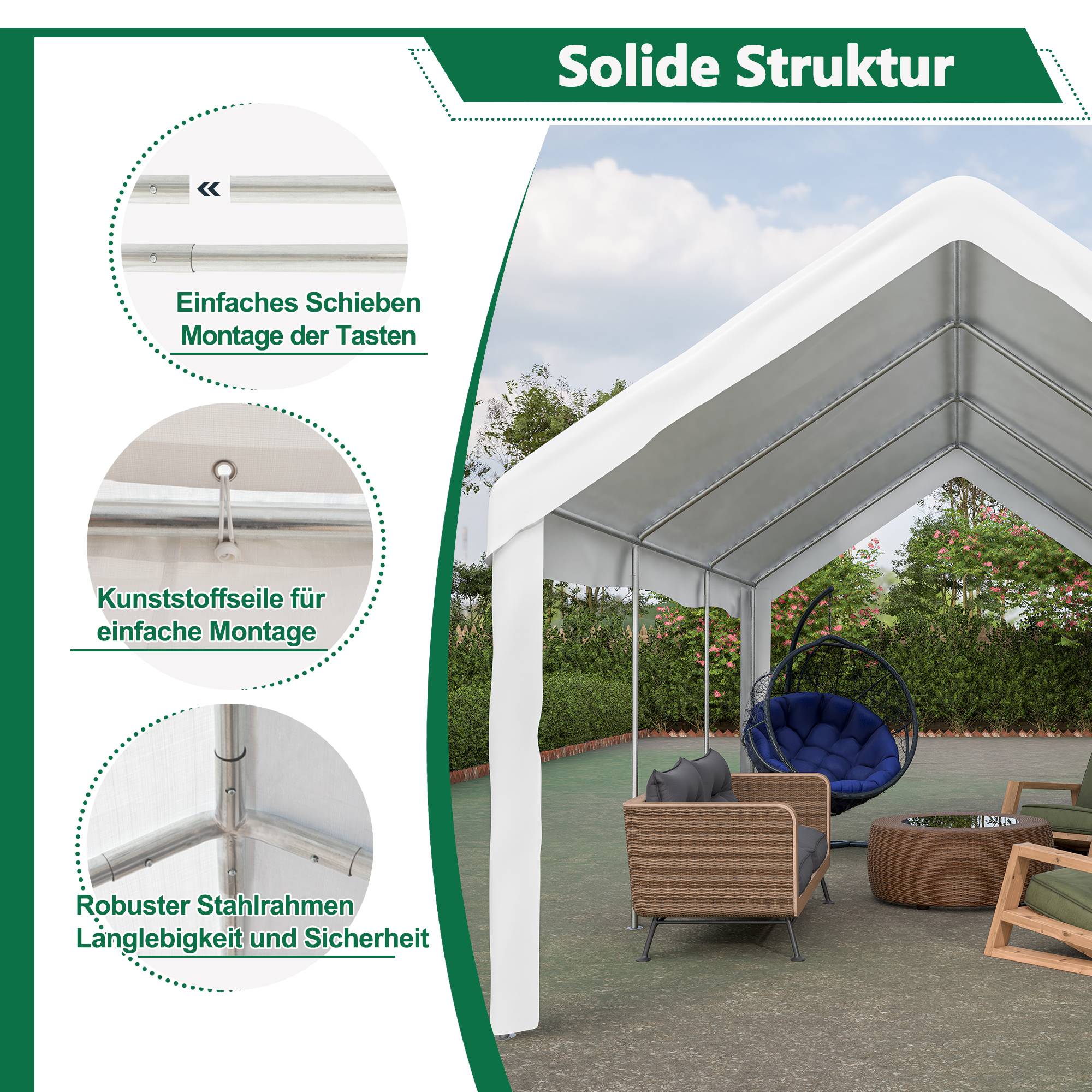 Abri pour Véhicule 3 x 6 m avec Double Porte Sectionnelle, Garage Étanche, Toit et Panneaux Latéraux Amovibles - Image 4