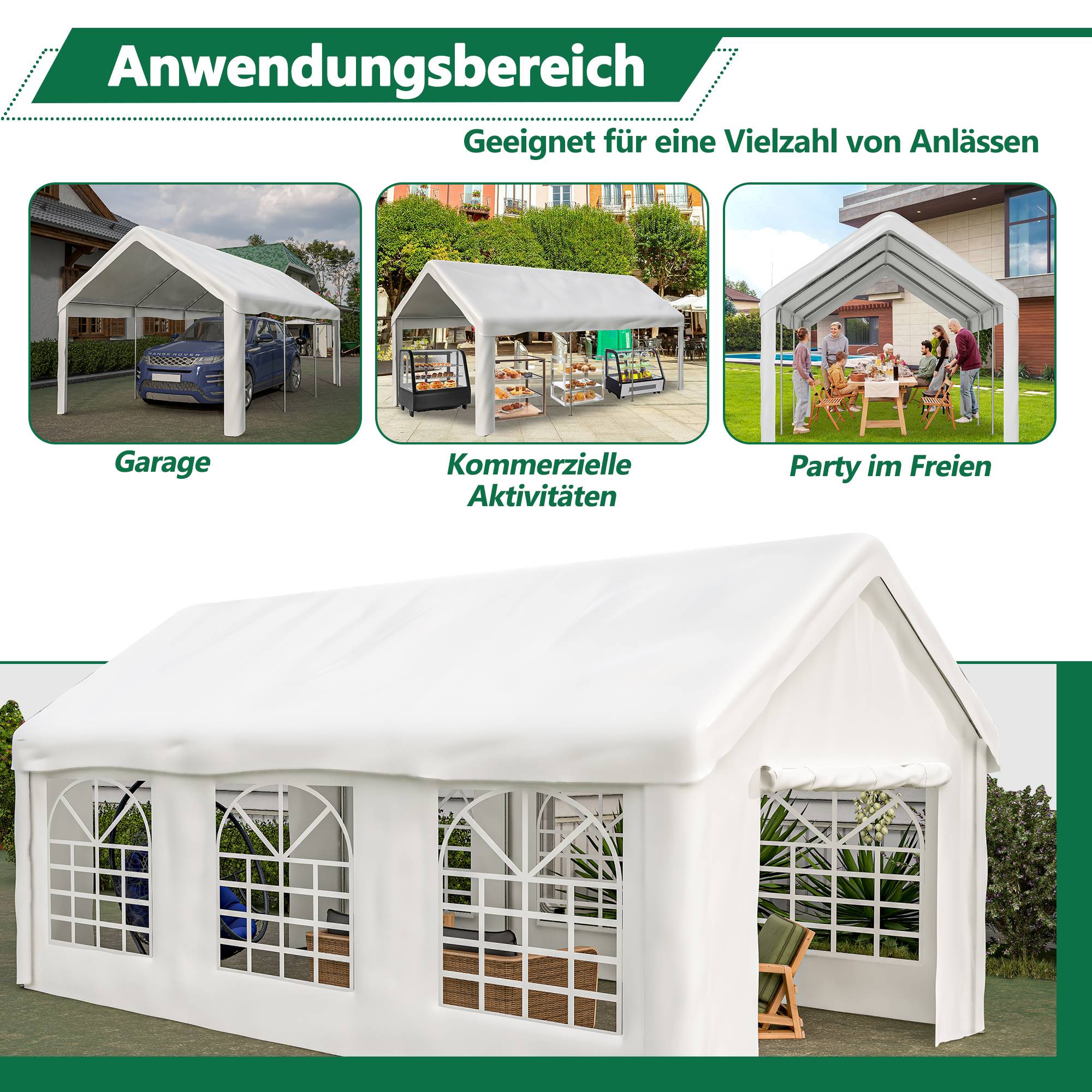 Abri pour Véhicule 3 x 6 m avec Double Porte Sectionnelle, Garage Étanche, Toit et Panneaux Latéraux Amovibles - Image 7