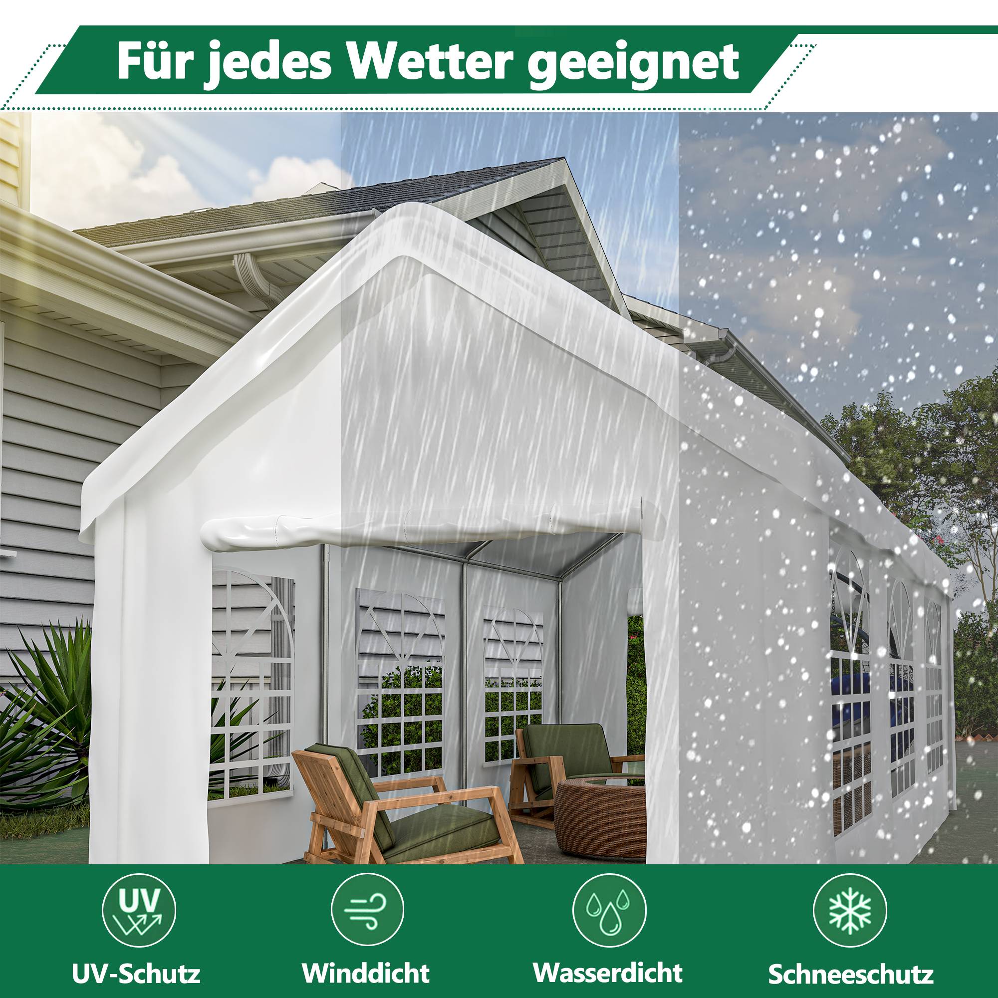 Abri pour Véhicule 3 x 6 m avec Double Porte Sectionnelle, Garage Étanche, Toit et Panneaux Latéraux Amovibles - Image 5