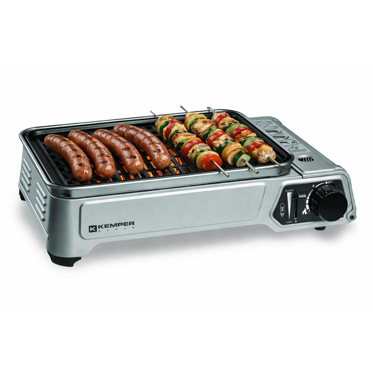 Barbecue gaz portable 1900W, Plancha gaz anti‑adhésive, Idéal camping, terrasse, balcon KEMPER