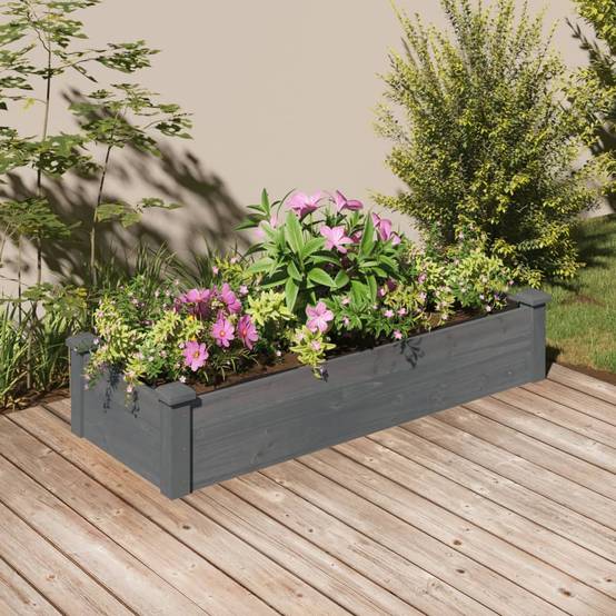 Bac à Potager en Bois de Sapin Gris 120x45x25cm, Jardinière de Culture avec Doublure Incluse – ComfortXL Outdoor Living - Image 1