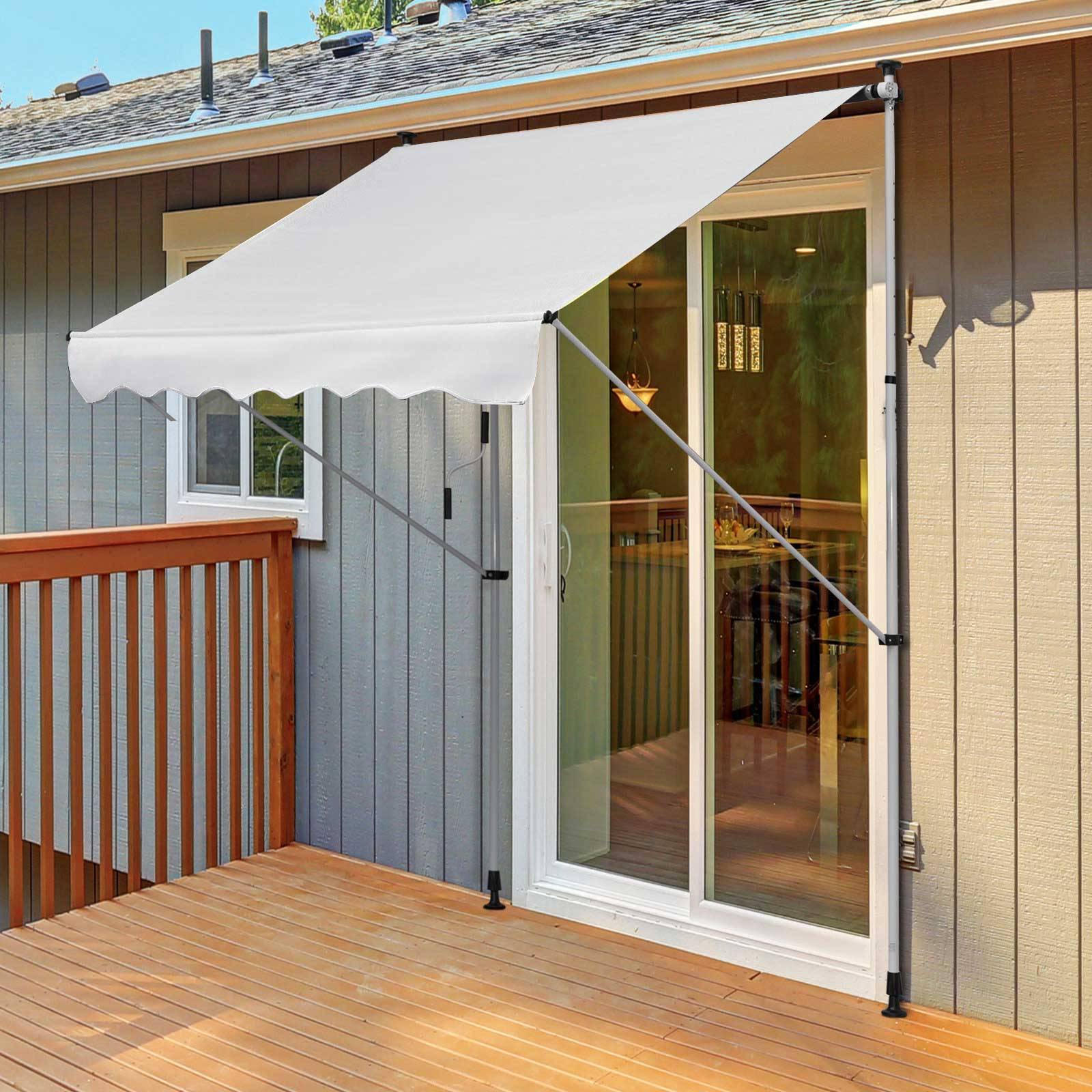 Store banne rétractable manuelle 200 x 150 x 170-280 cm pour balcon et terrasse, hauteur réglable et manivelle, blanc - Image 3