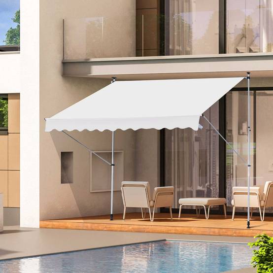 Store banne rétractable manuelle 200 x 150 x 170-280 cm pour balcon et terrasse, hauteur réglable et manivelle, blanc - Image 4
