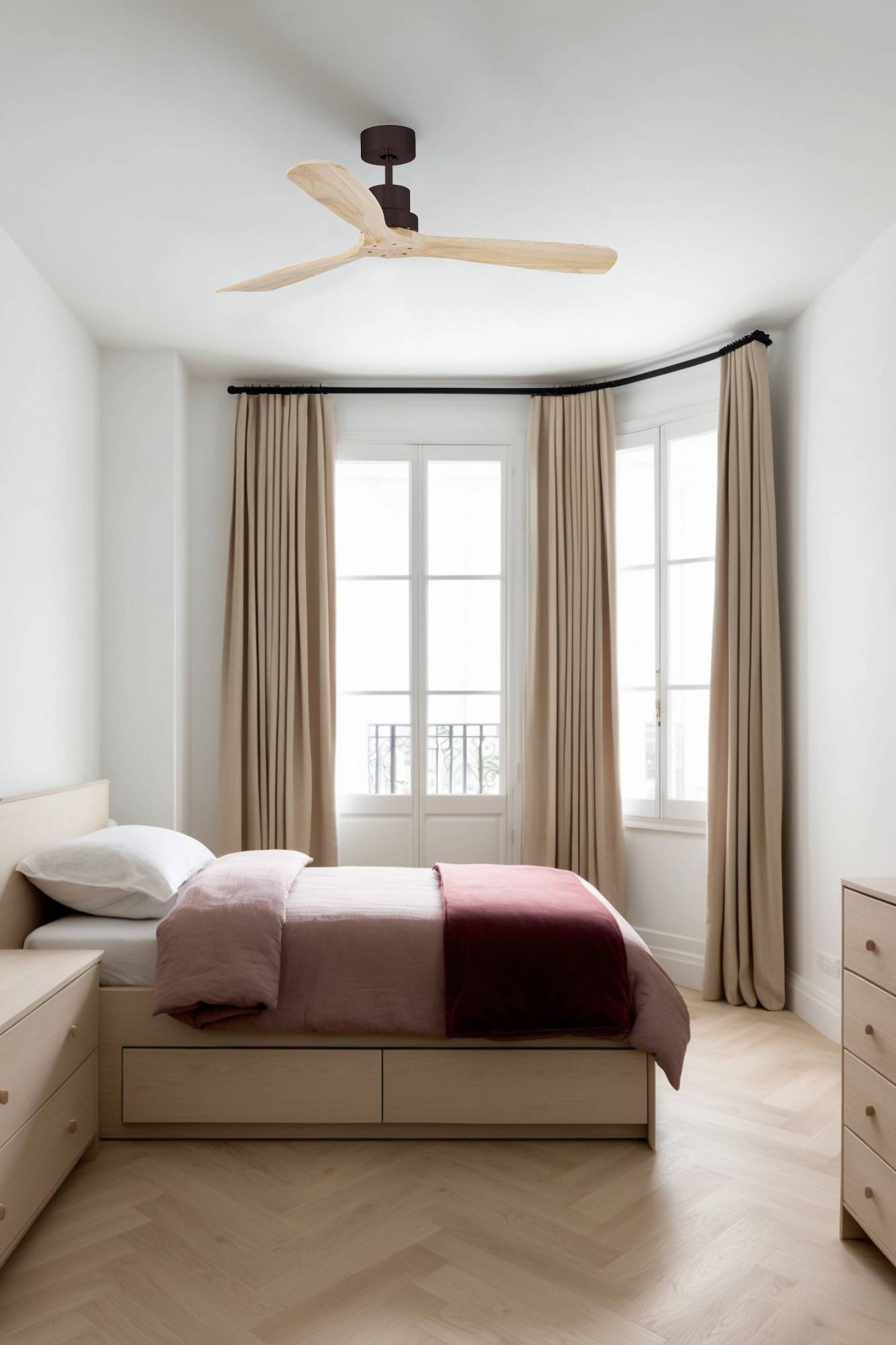 Ventilateur plafond acier marron pales pin moteur DC 6 vitesses telecommande - Image 1