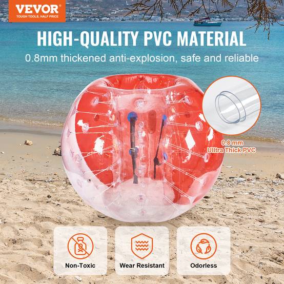 VEVOR Bulle gonflable 1.5m diamètre PVC 0.8mm, pour jeux plein air adolescents/adultes, rouge et transparent. - Image 2