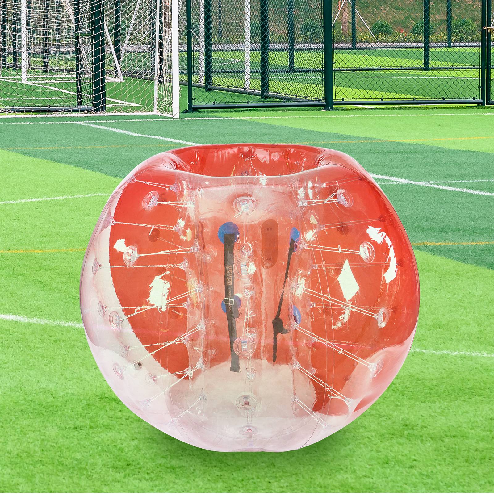 VEVOR Bulle gonflable 1.5m diamètre PVC 0.8mm, pour jeux plein air adolescents/adultes, rouge et transparent. - Image 8