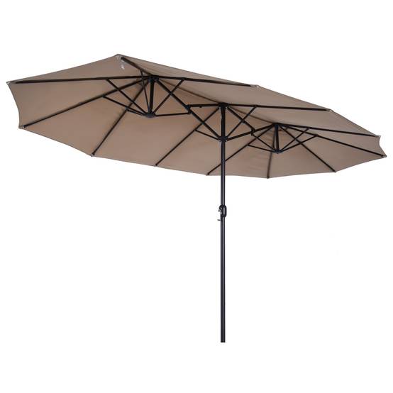 Parasol double de jardin 455 x 265 x 238 cm, grand parasol à manivelle, protection solaire, couleur café - Image 2