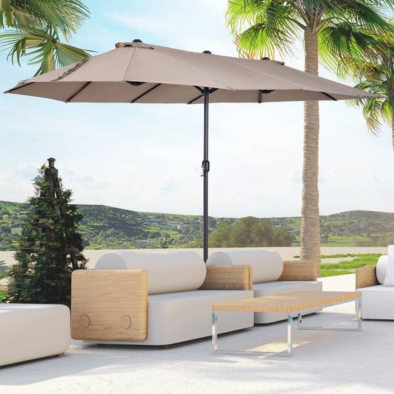 Parasol double de jardin 455 x 265 x 238 cm, grand parasol à manivelle, protection solaire, couleur café - Image 3