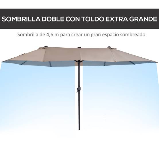 Parasol double de jardin 455 x 265 x 238 cm, grand parasol à manivelle, protection solaire, couleur café - Image 6
