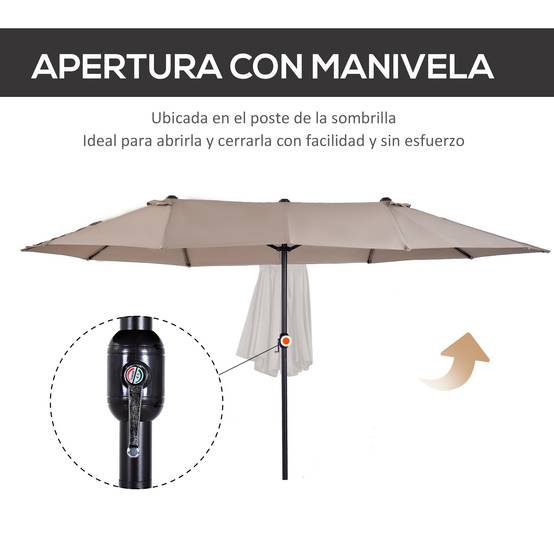 Parasol double de jardin 455 x 265 x 238 cm, grand parasol à manivelle, protection solaire, couleur café - Image 7