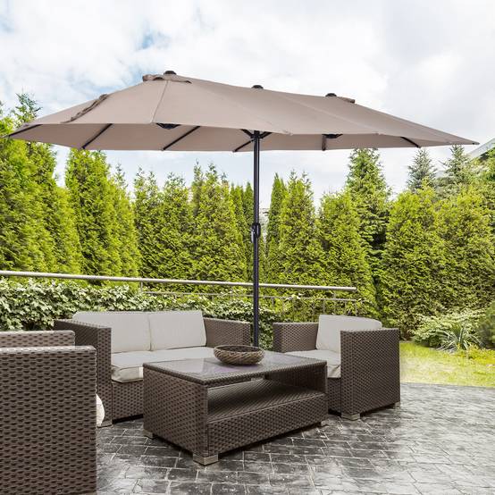 Parasol double de jardin 455 x 265 x 238 cm, grand parasol à manivelle, protection solaire, couleur café - Image 4
