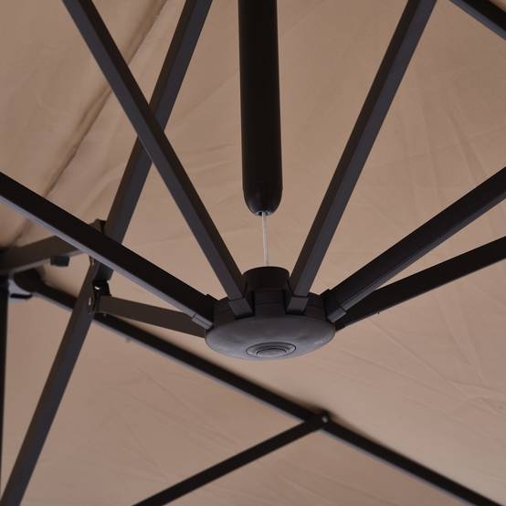 Parasol double de jardin 455 x 265 x 238 cm, grand parasol à manivelle, protection solaire, couleur café - Image 9