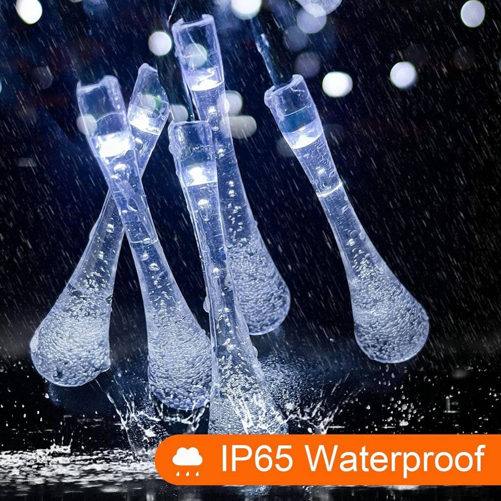 Guirlande lumineuse solaire extérieur 7m - 50 LED goutte d'eau, 8 modes - Décoration jardin, Noël - Living123 - Image 3