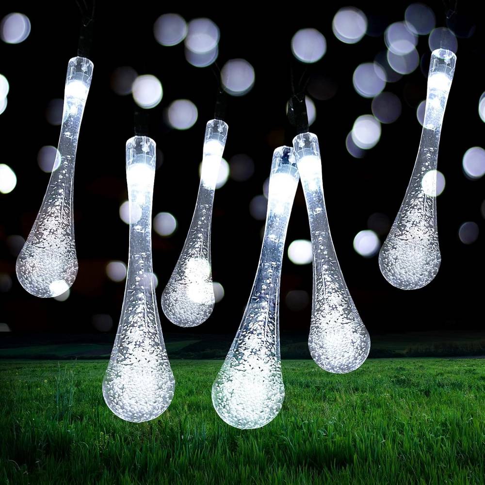 Guirlande lumineuse solaire extérieur 7m - 50 LED goutte d'eau, 8 modes - Décoration jardin, Noël - Living123 - Image 1