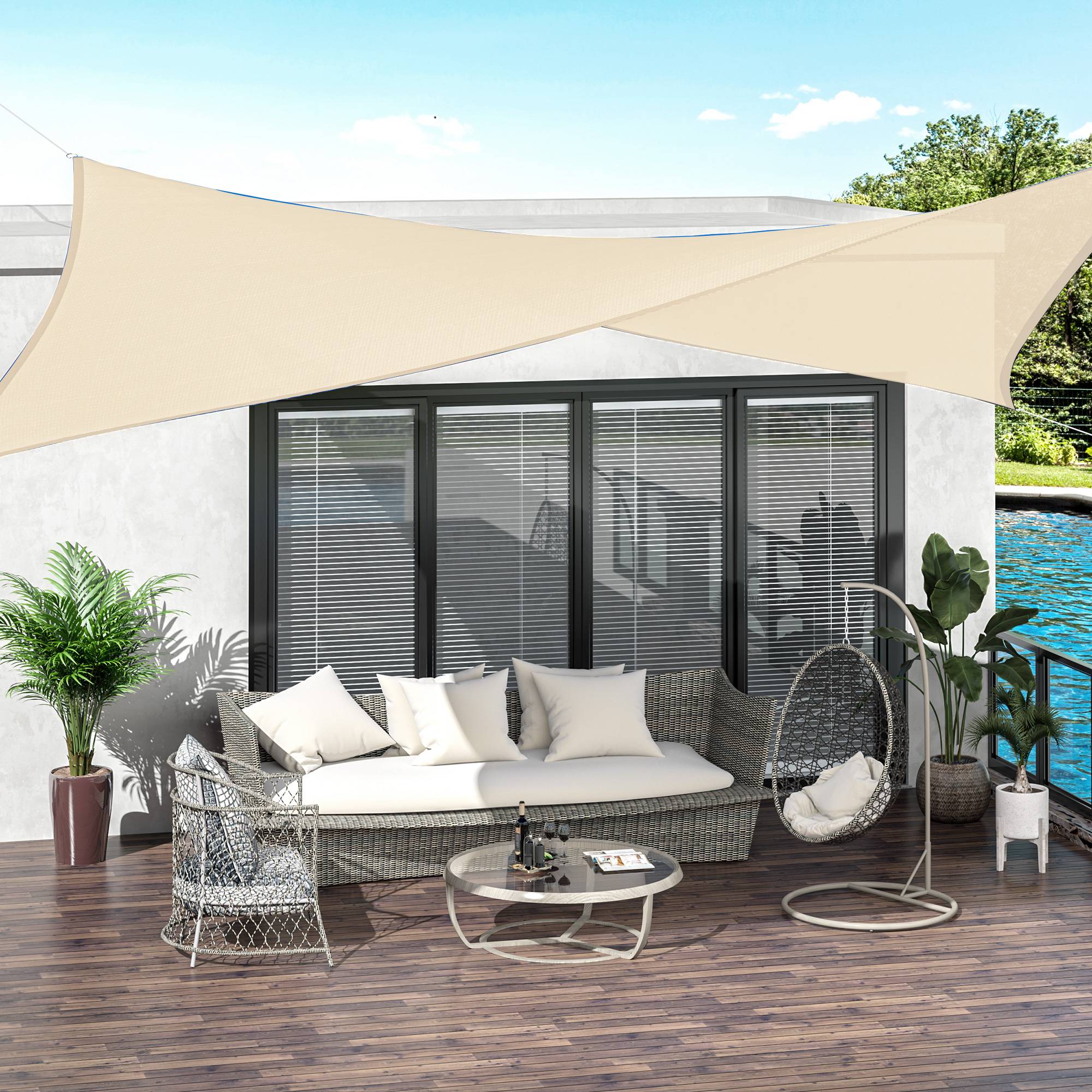 Voile d'ombrage Voile solaire - rectangulaire 4x6m anti-UV HDPE, pour terrasse piscine, crème fr229 - Image 4