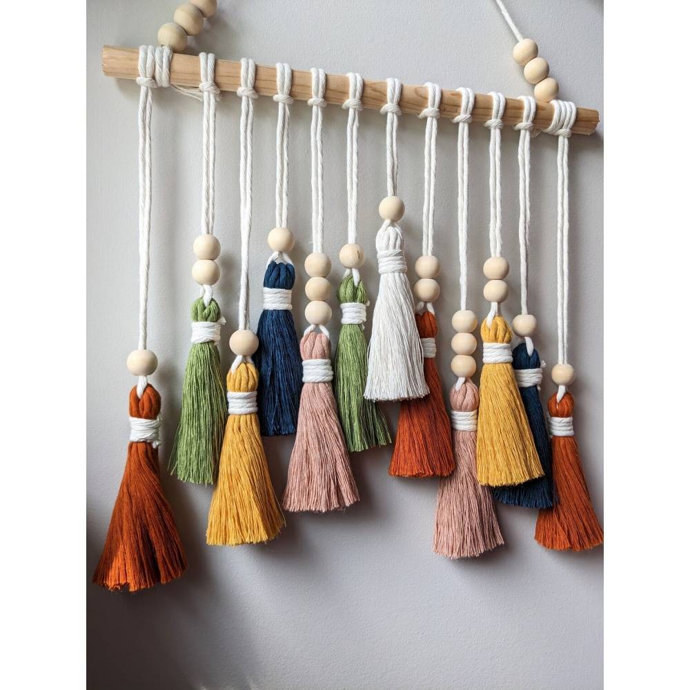 Tenture murale macramé bohème - 40x35 cm - Perles bois & franges - Décoration chambre/salon - Living123 - Image 3