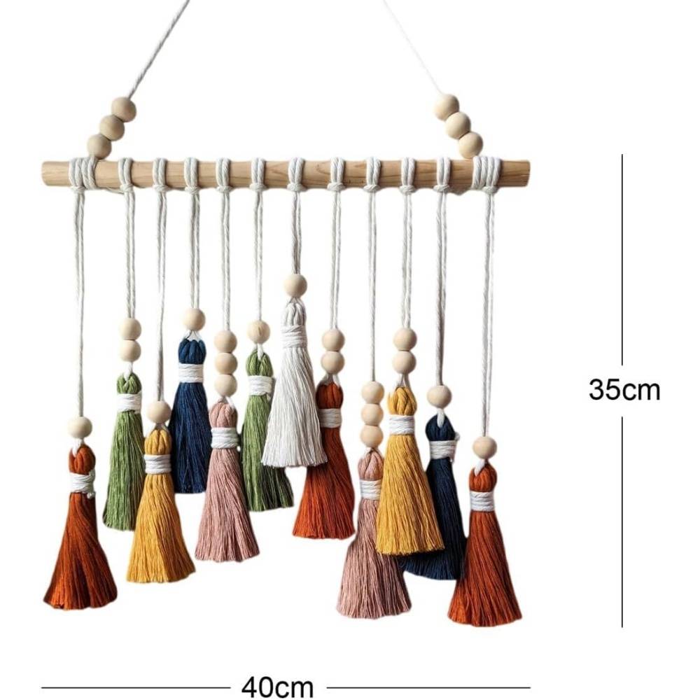 Tenture murale macramé bohème - 40x35 cm - Perles bois & franges - Décoration chambre/salon - Living123 - Image 5
