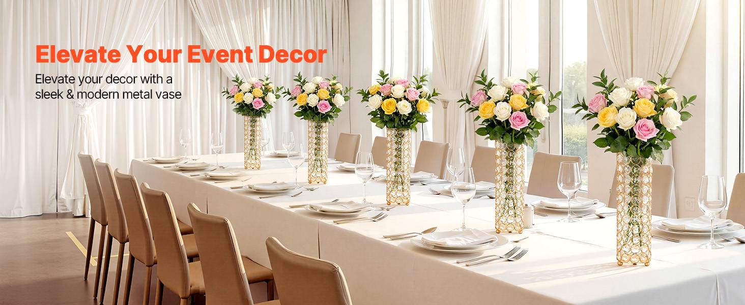 Vevor - VEVOR Vase Mariage Centre de Table Métal Doré 26 cm 16 PCS avec Perles Cristal - Image 9