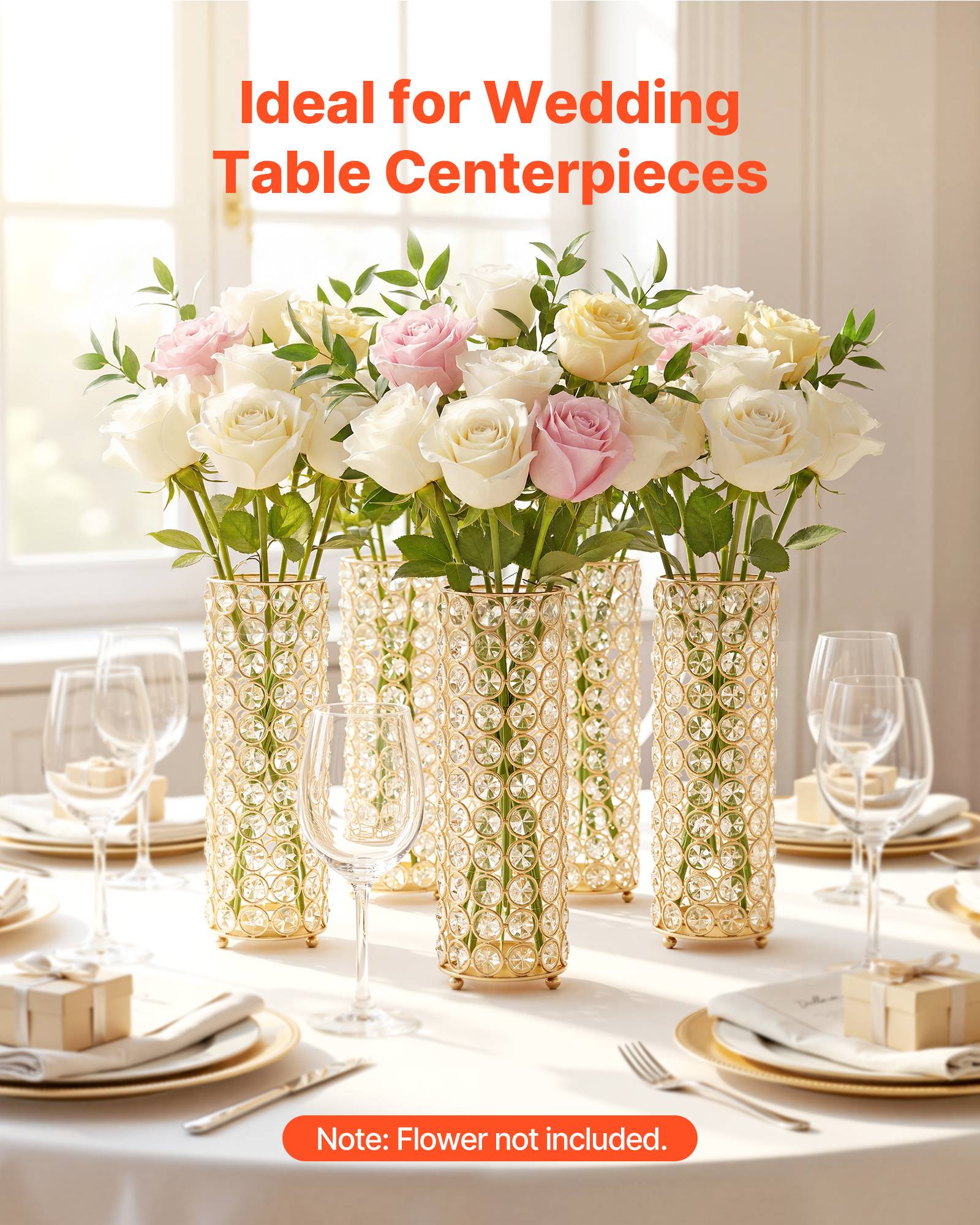 Vevor - VEVOR Vase Mariage Centre de Table Métal Doré 26 cm 16 PCS avec Perles Cristal - Image 2
