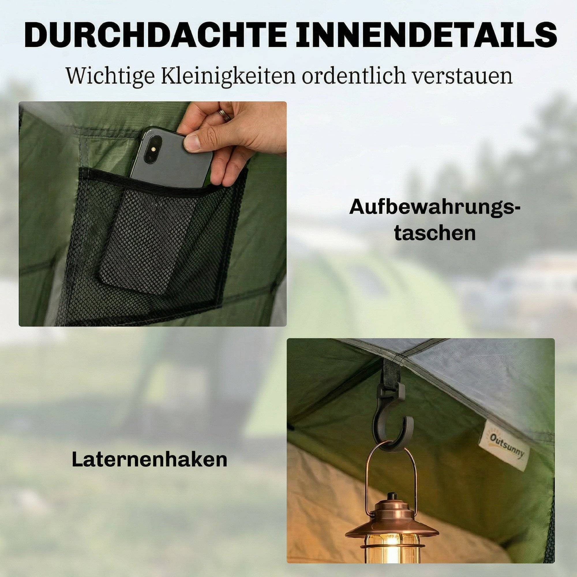 Tente familiale 3-4 personnes robuste, imperméable 3000 mm, avec chambre, vestibule et séjour verte - Image 10
