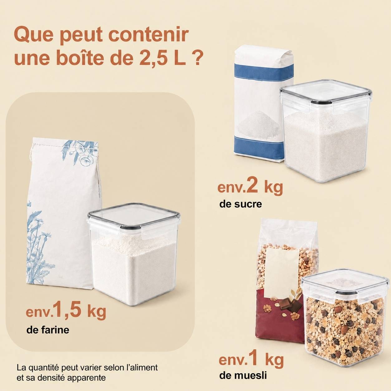 Set de 6 Boîtes Alimentaires Hermétiques 2,5 L pour Farine et Sucre - Image 4