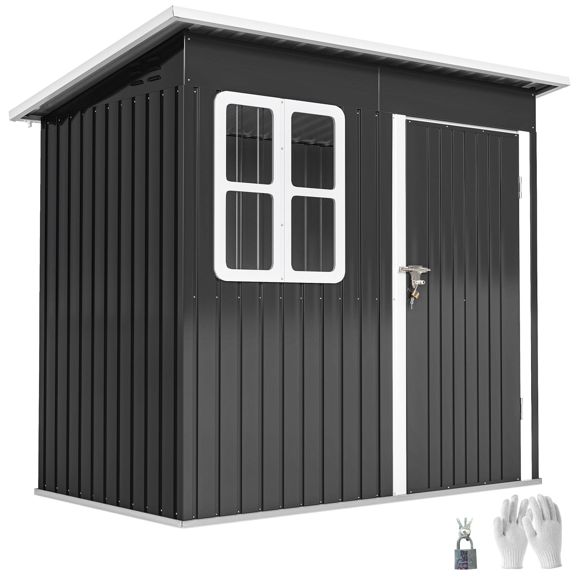 Abri de jardin avec fenêtre et porte verrouillable, pour jardin ou terrasse, en acier, 221 x 133 x 190 cm (L x l x H), gris