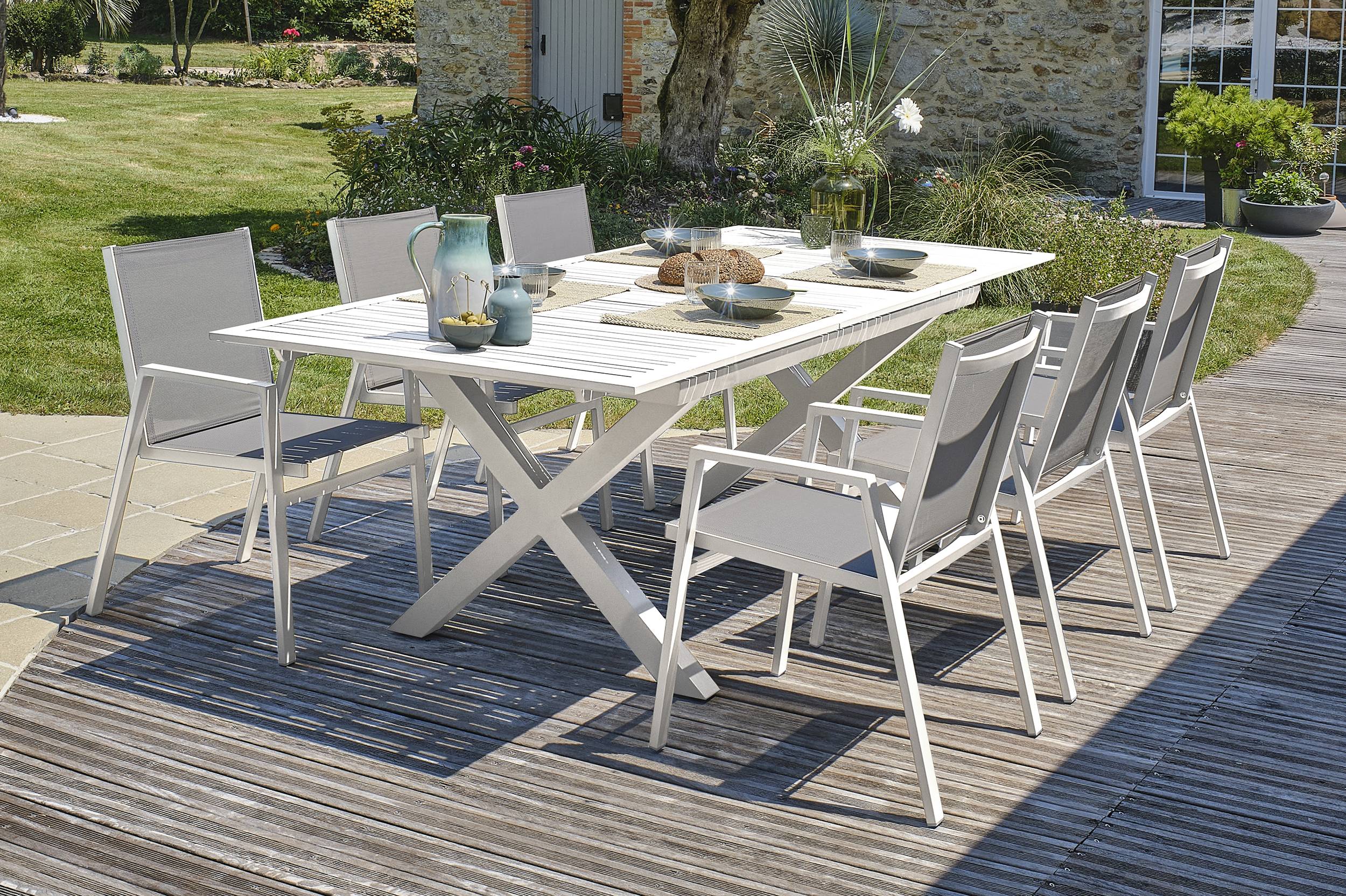 Dcb Garden - Ensemble repas de jardin 6 places en aluminium - Blanc - FLORIDE - Image 2