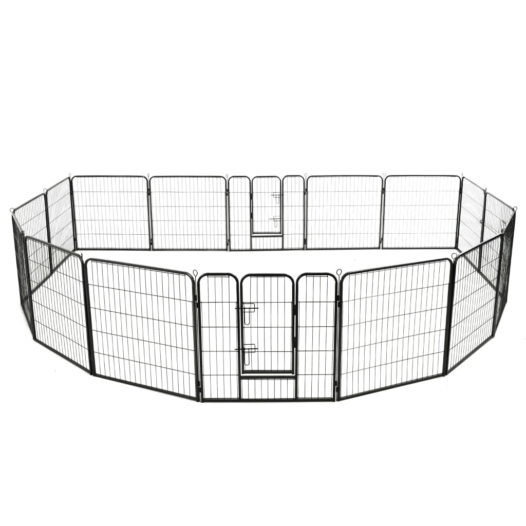 Vidaxl - Parc Pour Chiens 16 Panneaux Acier 80 X 80 Cm Noir - vidaXL - Image 1