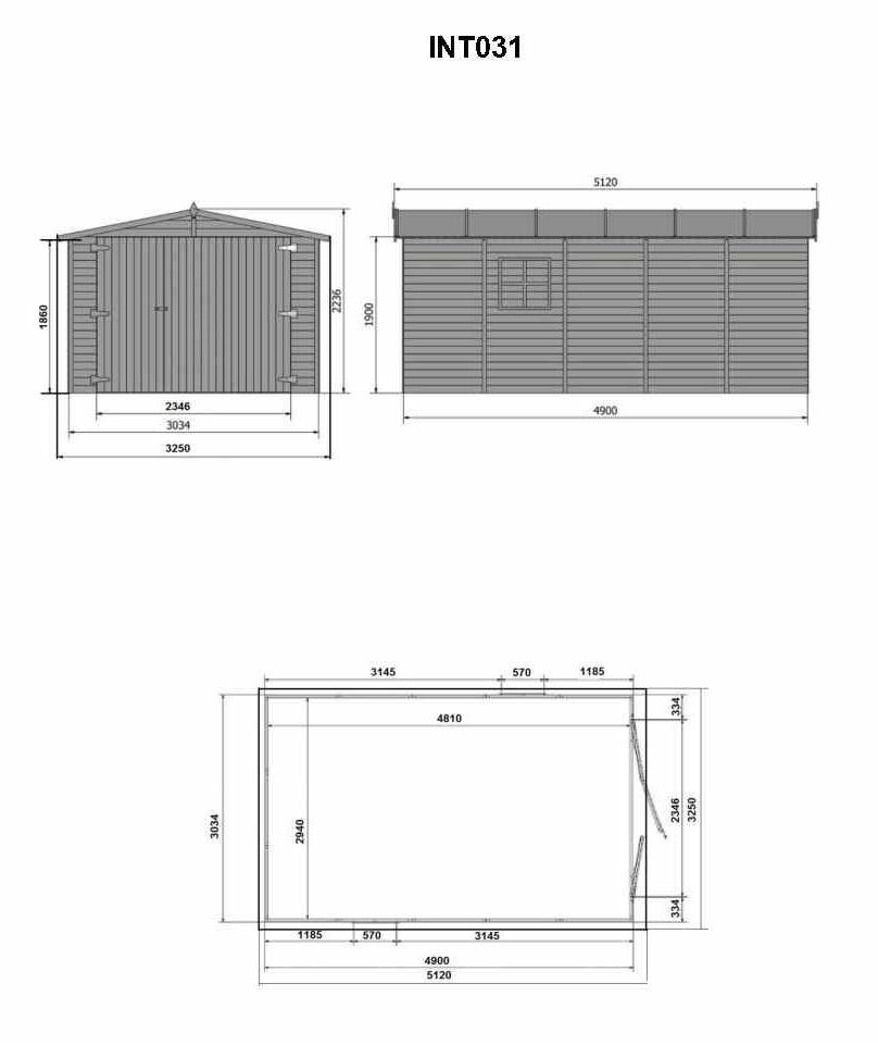 Gartflex - Garage en bois traité, surface utile 14.15 m², 490x303cm ep 19mm,  INT031/GARTFLEX - Image 2