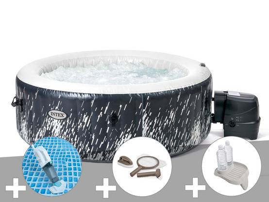 Kit spa gonflable Intex PureSpa Galaxie rond Bulles avec LED 4 places + Aspirateur + Kit d'entretien + Porte-verre