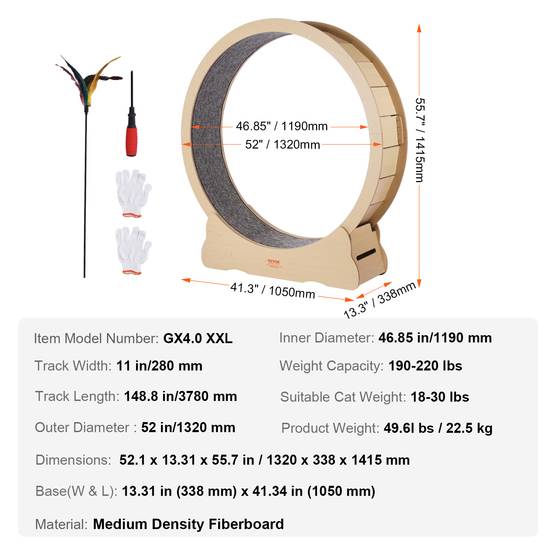 VEVOR Roue d'exercice pour chat 1320mm, tapis roulant amovible, pour course et entraînement en intérieur. - Image 7