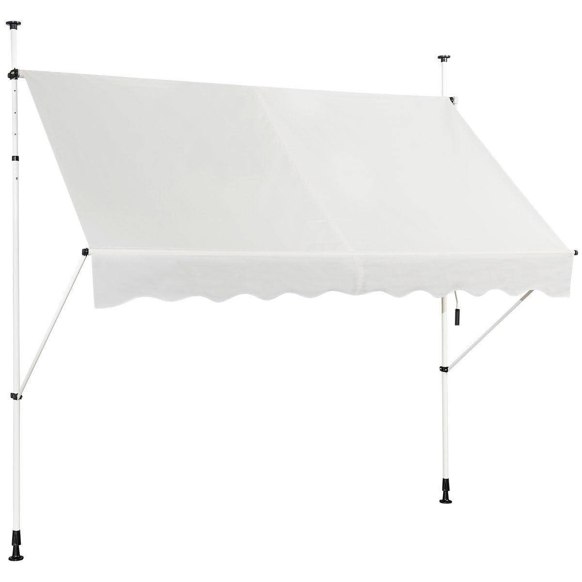 Helloshop26 - Auvent manuel rétractable 250 cm hauteur réglable de 200-300cm store banne en aluminium et tissu oxford anti uv beige - Image 2