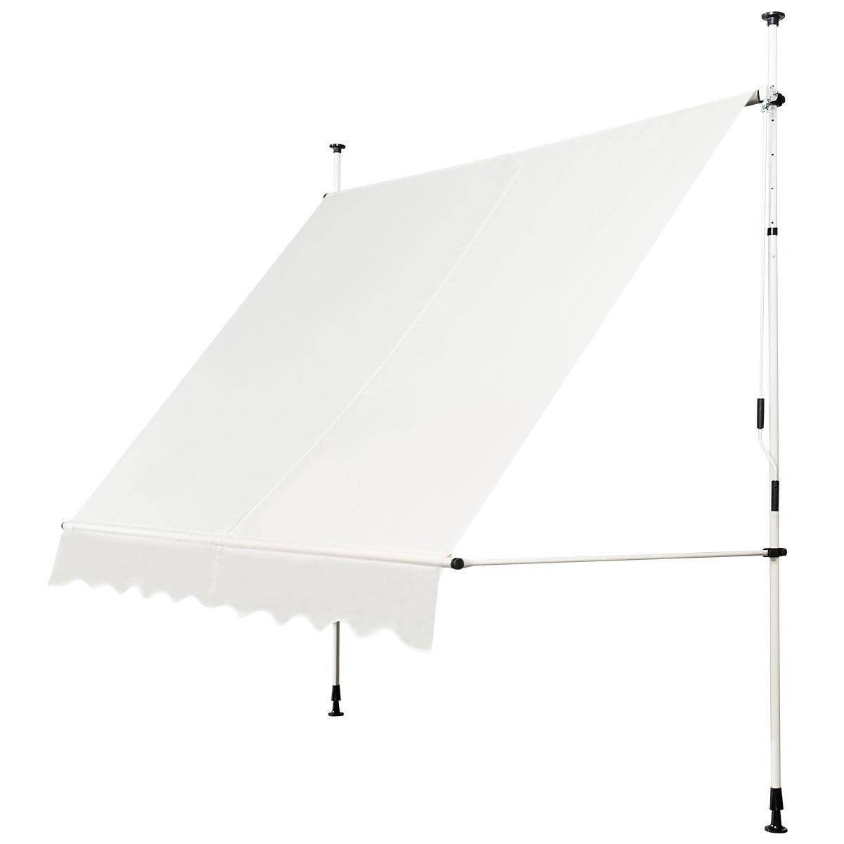 Helloshop26 - Auvent manuel rétractable 250 cm hauteur réglable de 200-300cm store banne en aluminium et tissu oxford anti uv beige - Image 1