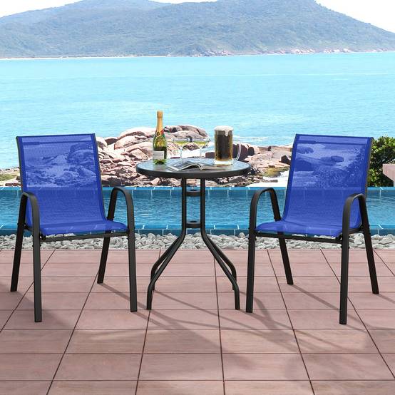 Ensemble de Bistrot de Jardin 3 Pièces Table Ronde avec 2 Chaises Empilables Mobilier de Conversation Bleu MAISON CHIC - Image 4