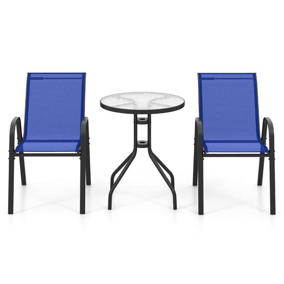 Ensemble de Bistrot de Jardin 3 Pièces Table Ronde avec 2 Chaises Empilables Mobilier de Conversation Bleu MAISON CHIC - Image 5
