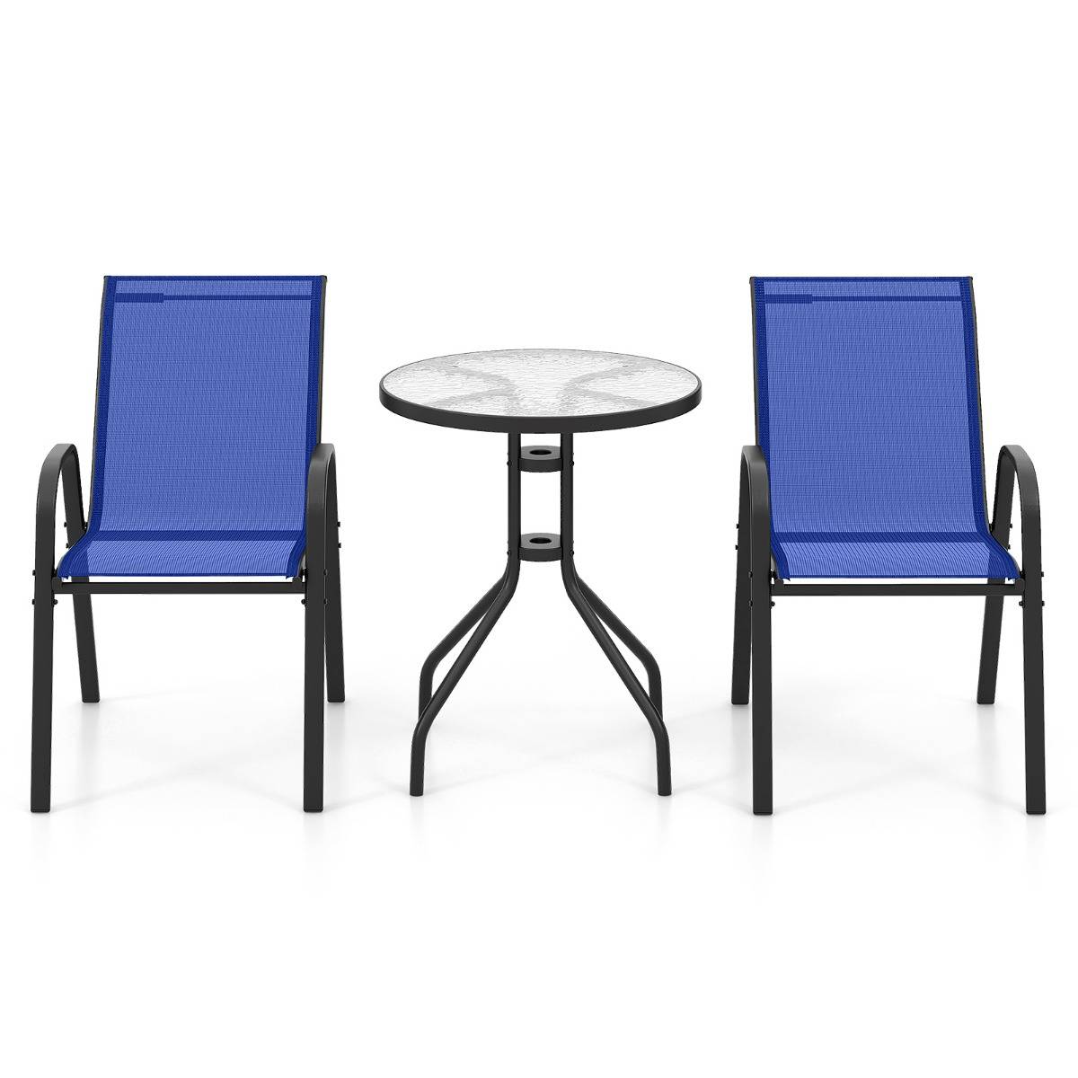 Ensemble de Bistrot de Jardin 3 Pièces Table Ronde avec 2 Chaises Empilables Mobilier de Conversation Bleu MAISON CHIC - Image 5