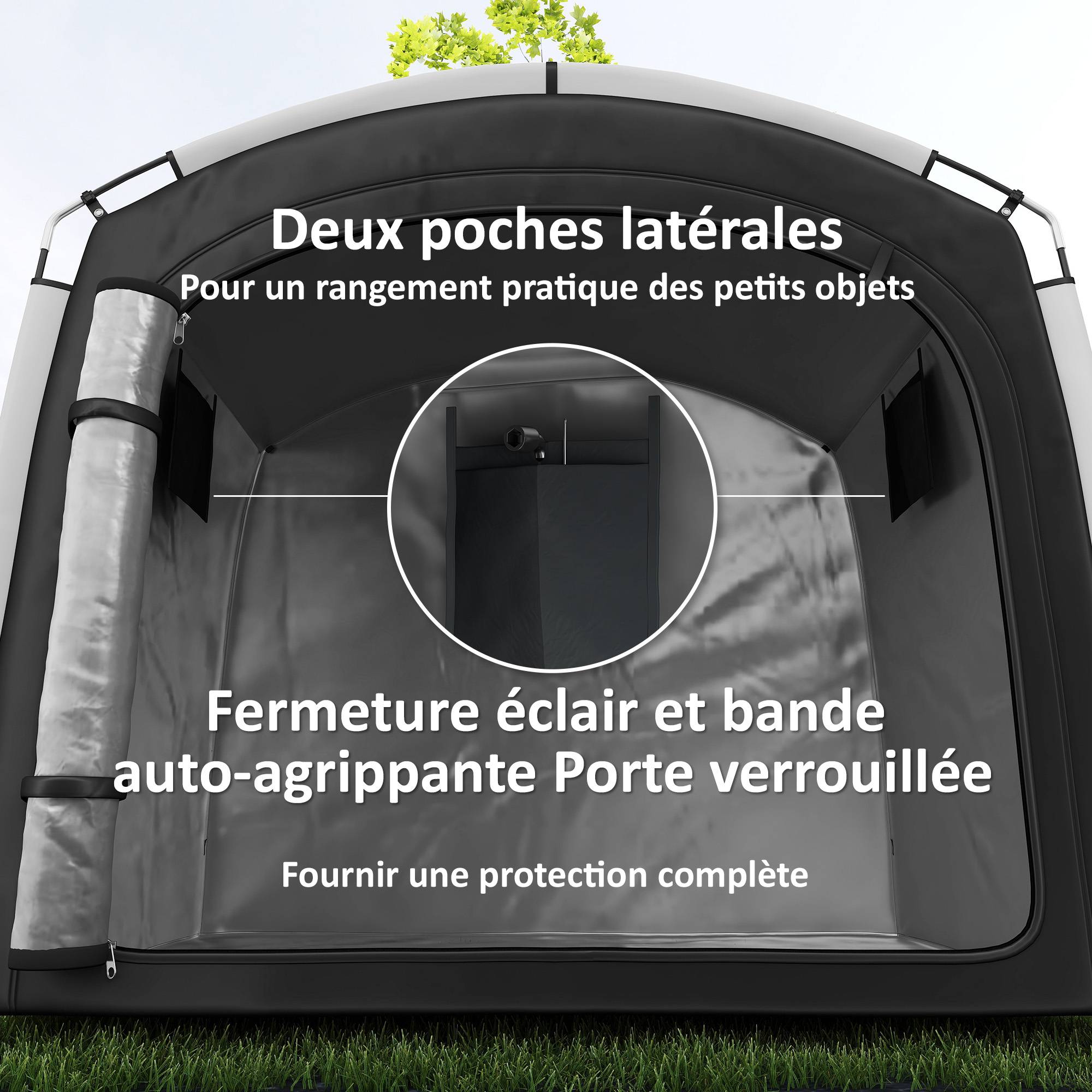 ComfortXL - Tente abri vélo portable tissu Oxford rangement extérieur imperméable 3-4 vélos 220x150cm noir - ComfortXL Outdoor Living - Image 8