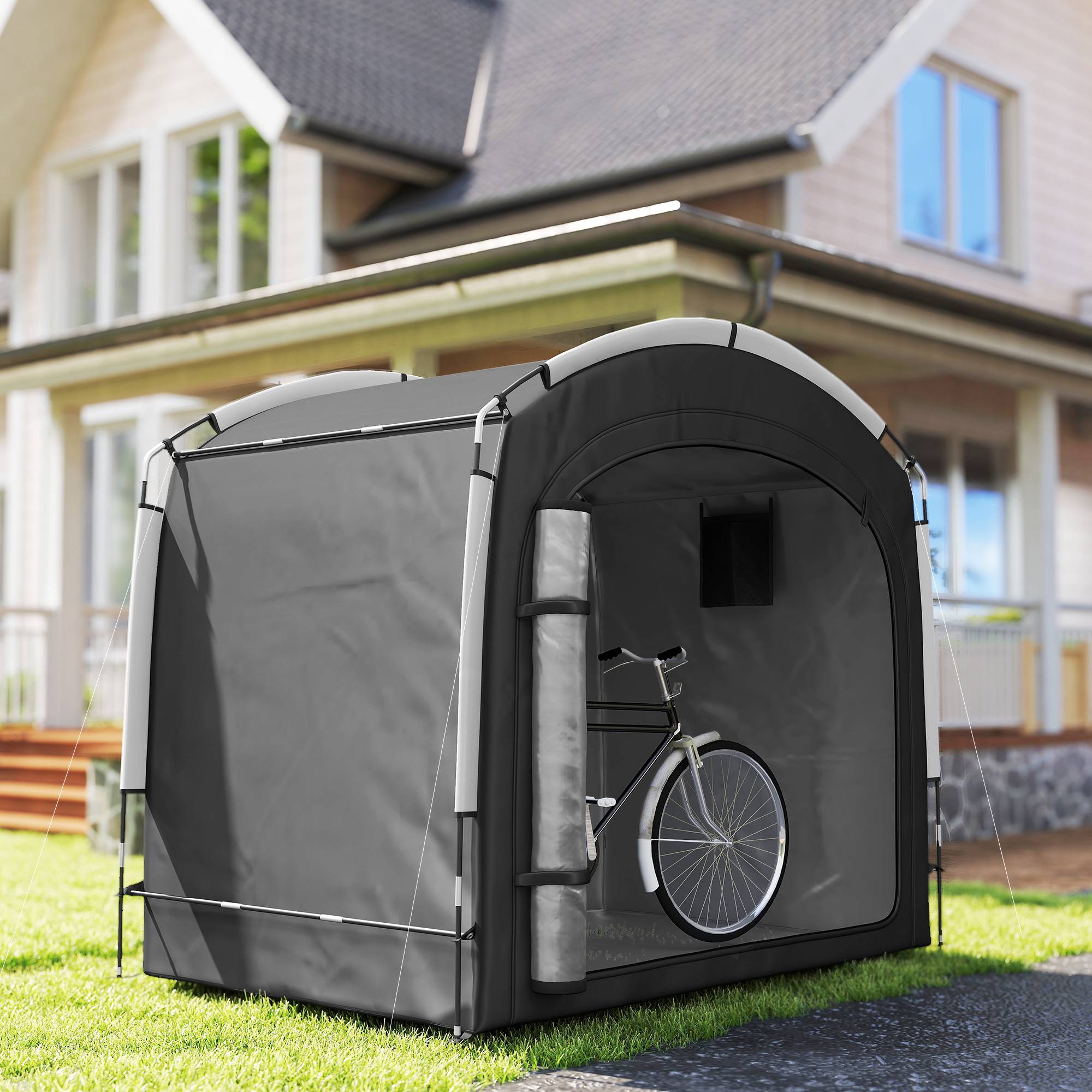 ComfortXL - Tente abri vélo portable tissu Oxford rangement extérieur imperméable 3-4 vélos 220x150cm noir - ComfortXL Outdoor Living - Image 10
