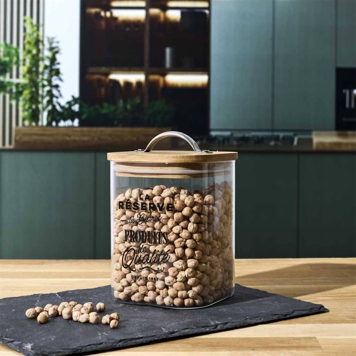 Bocal de 70cl en verre avec couvercle en bambou style bistrot - - Image 2